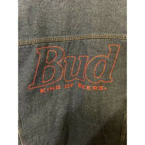 New Budweiser Denim Men’s Sz L Blue Trucker Button Jean Logo Jacket NWT‎